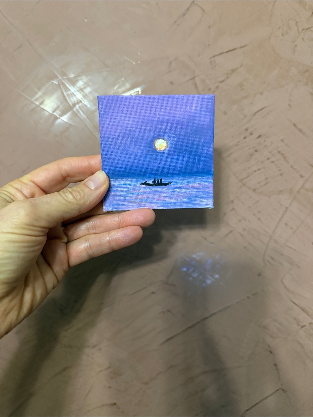 Hand-Painted Mini Seascape Canvas - Purple Moonlit Ocean